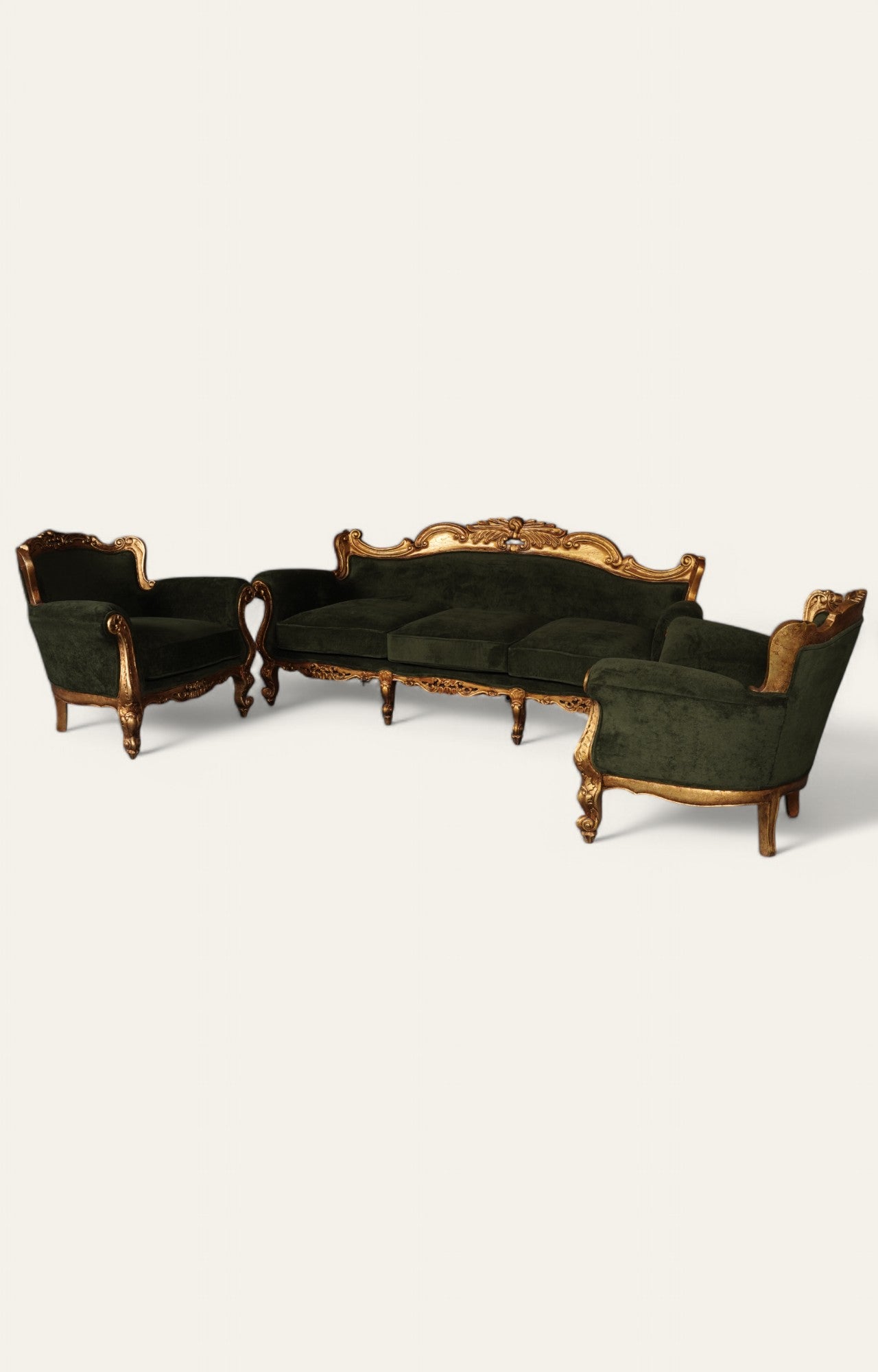 Baroque Velvet Sofa in Antique Gold Teak