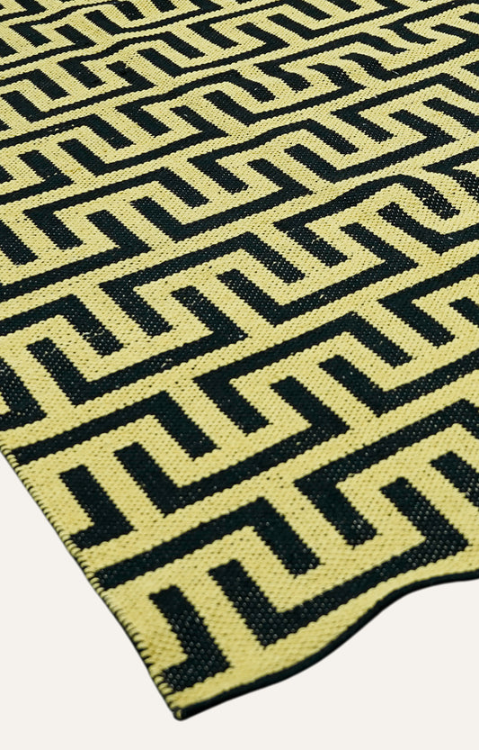 Bold Maze Mustard & Black Flatweave Rug