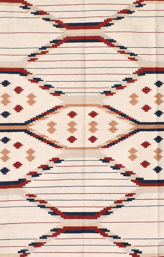 Striped Diamond Ivory Flatweave Rug