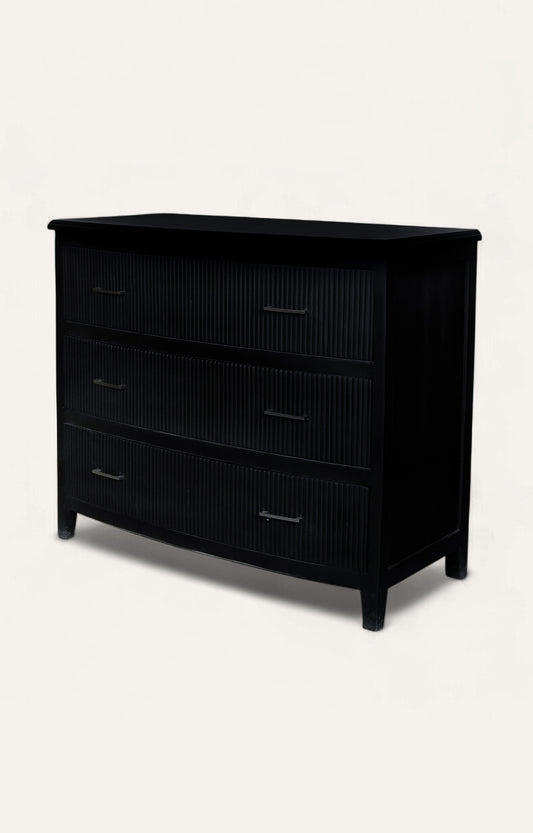 Modern Black Ribbed-Front Chest of Drawer
