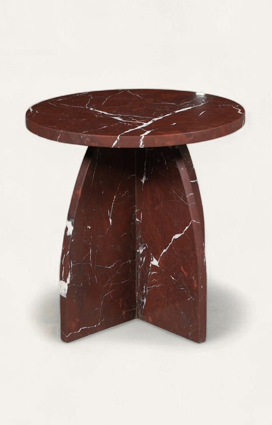 Sculptural Red Marble Accent Table