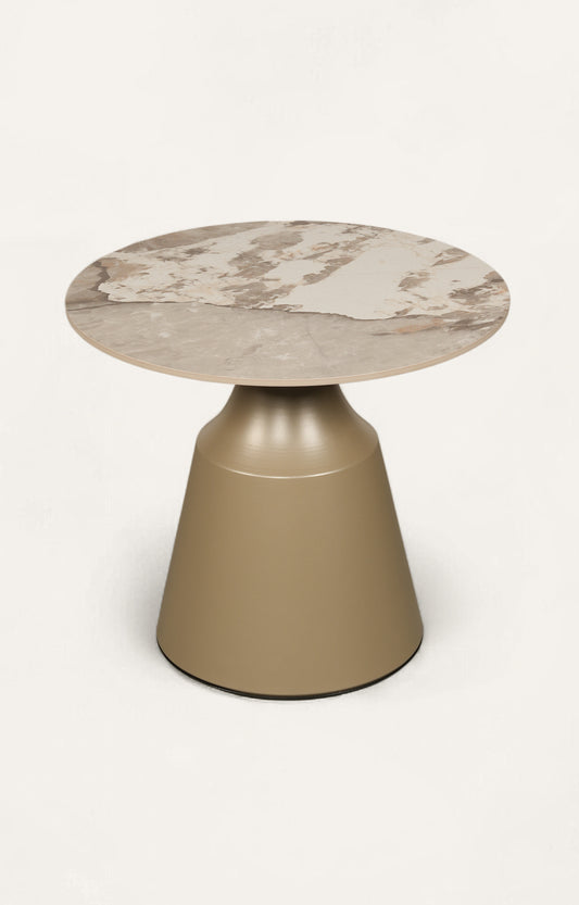 Beige Marble Top Gold Cone Side Table