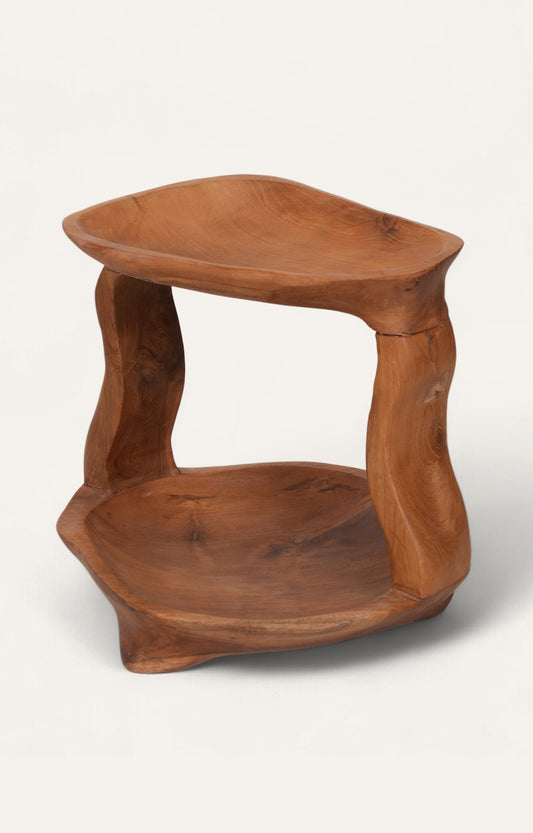 Handcrafted Teak Wood 2-Tier Tray