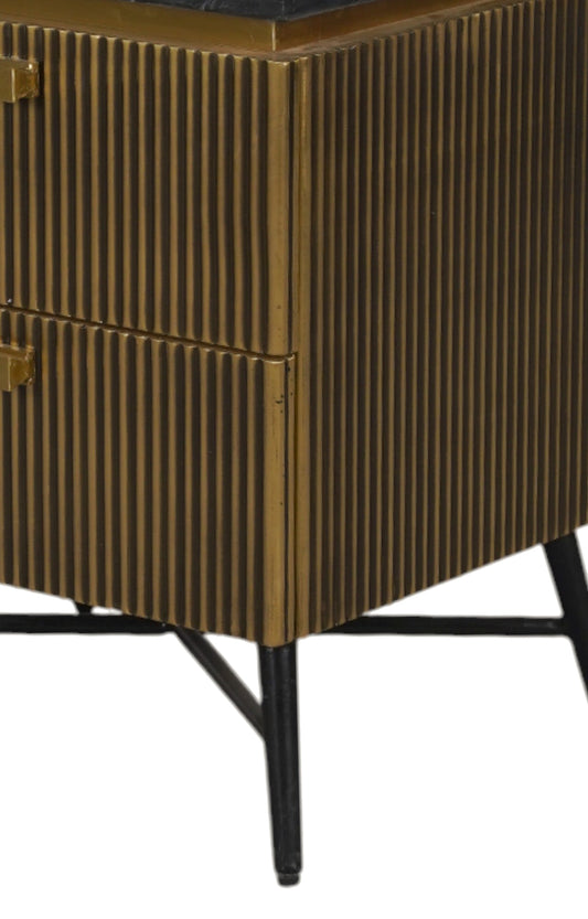 Fluted Brass Bedside Table with Marble Top