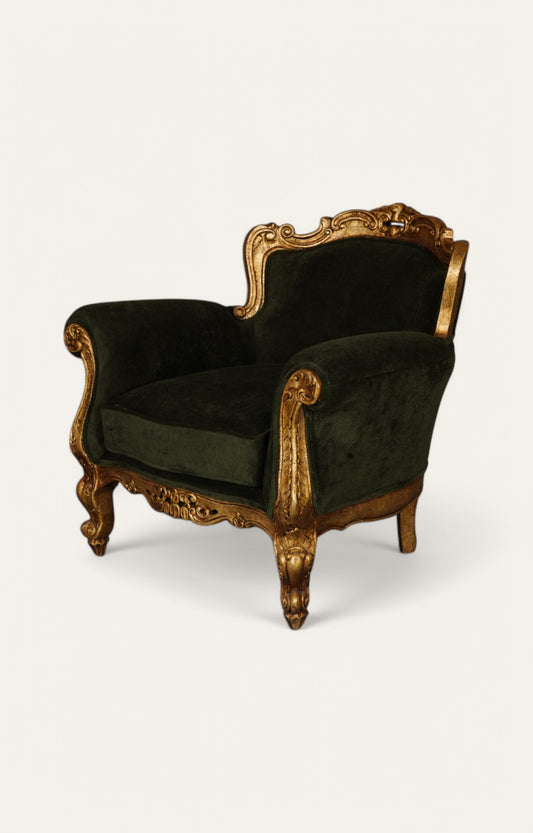 Velvet Lounge Chair in Antique Gold Teak