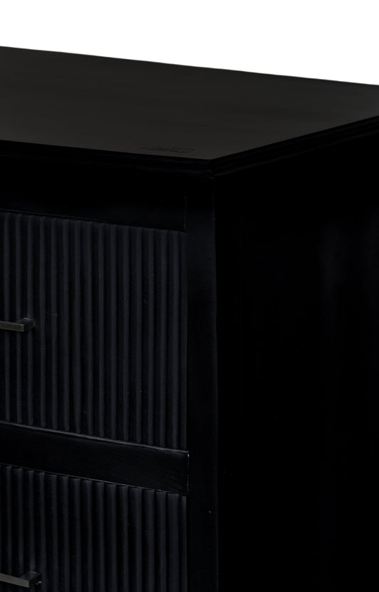 Modern Black Ribbed-Front Chest of Drawer