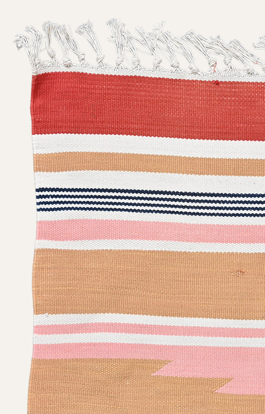 Pastel Arrow Motif Striped Rug with Tassels