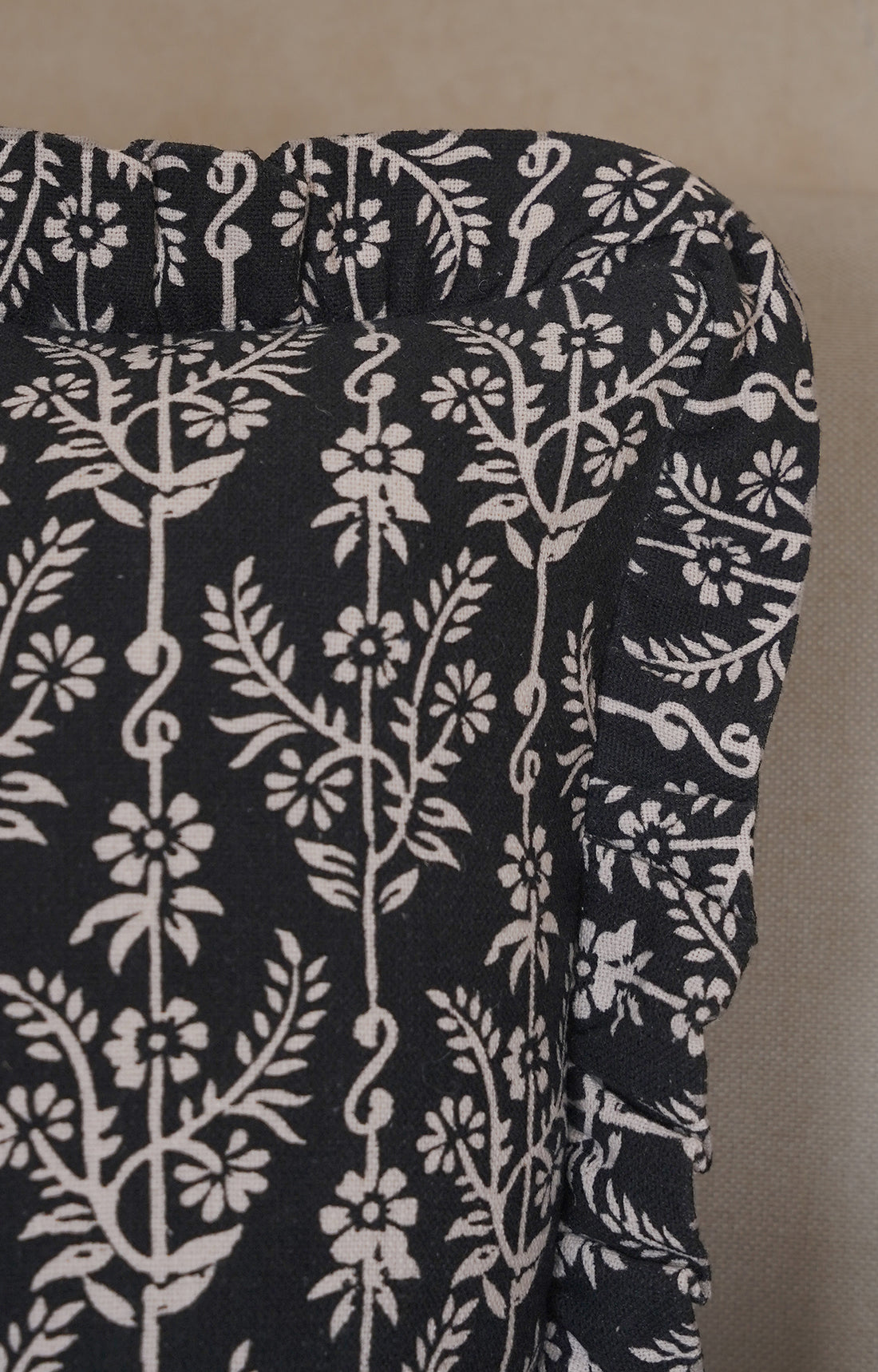 Noir Blossom Block Print Cushion Cover