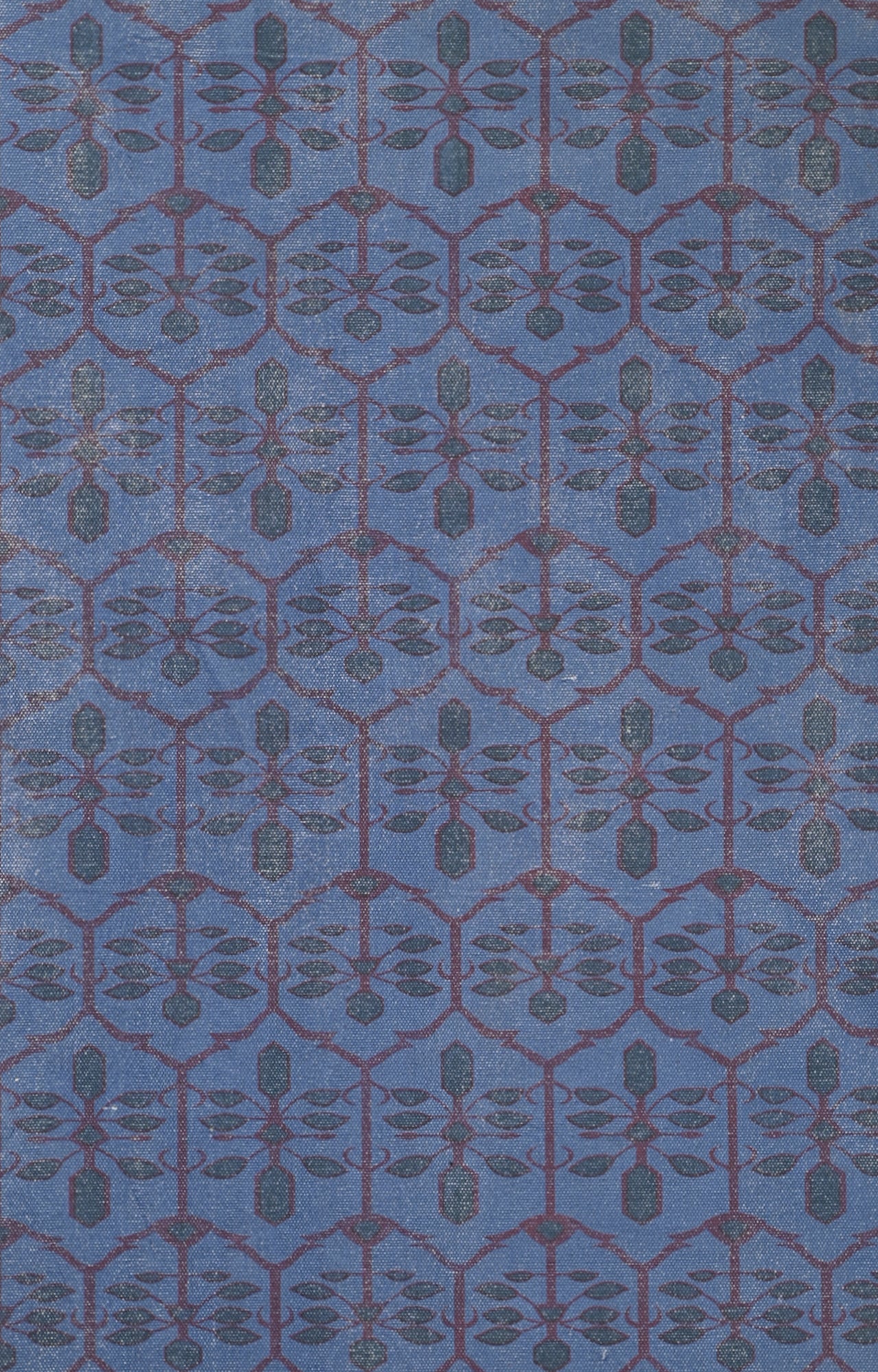Handwoven Screen Printed Trellis Geometric Blue Rug