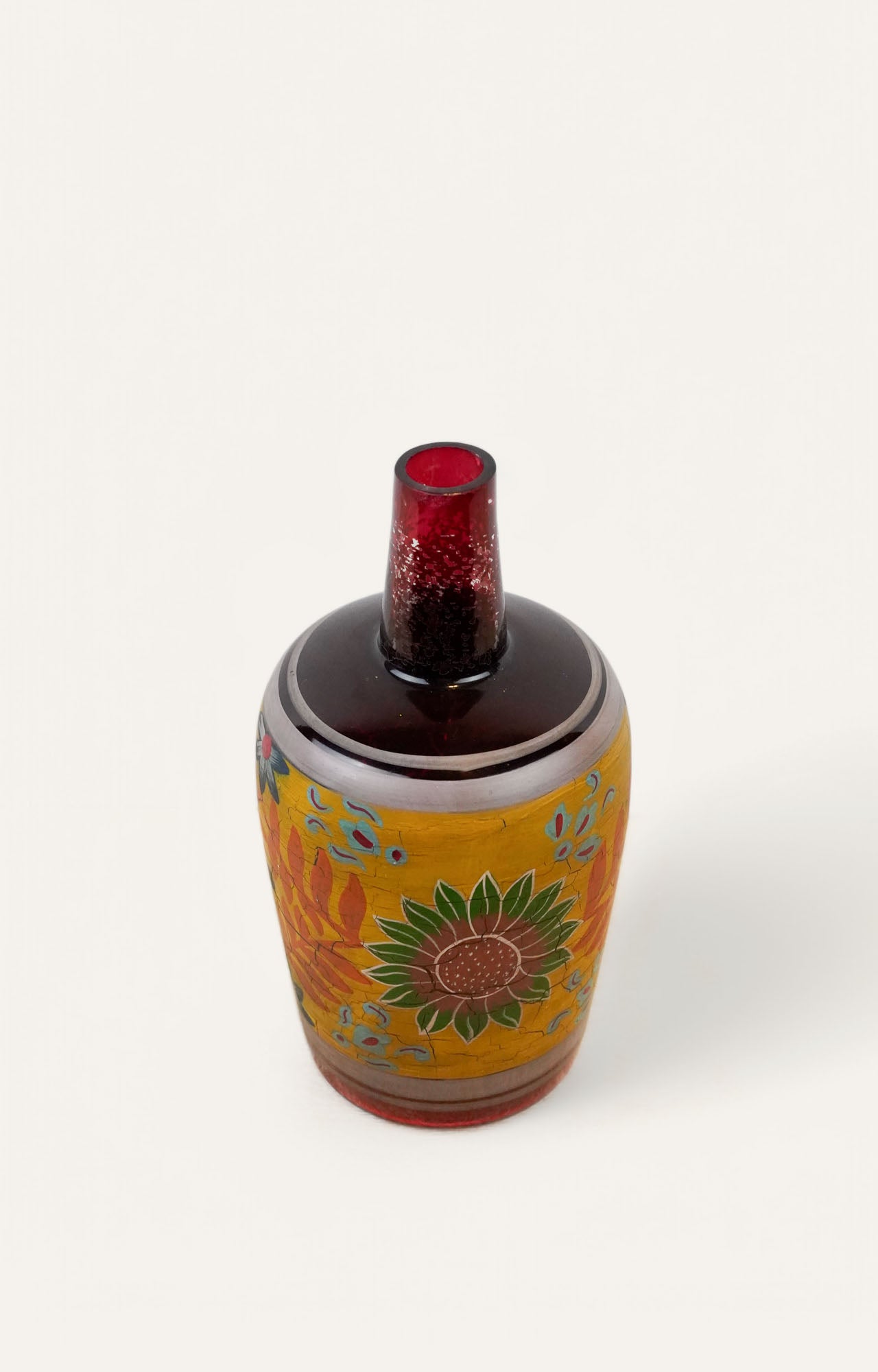 Hand-Painted Floral Mallet-Shaped Vase