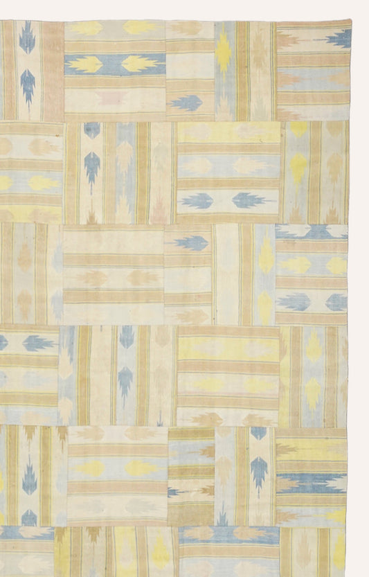 6 x 8.10 Ft Modern Geometric Patchwork Cotton Rug in Browns, Beige and blue