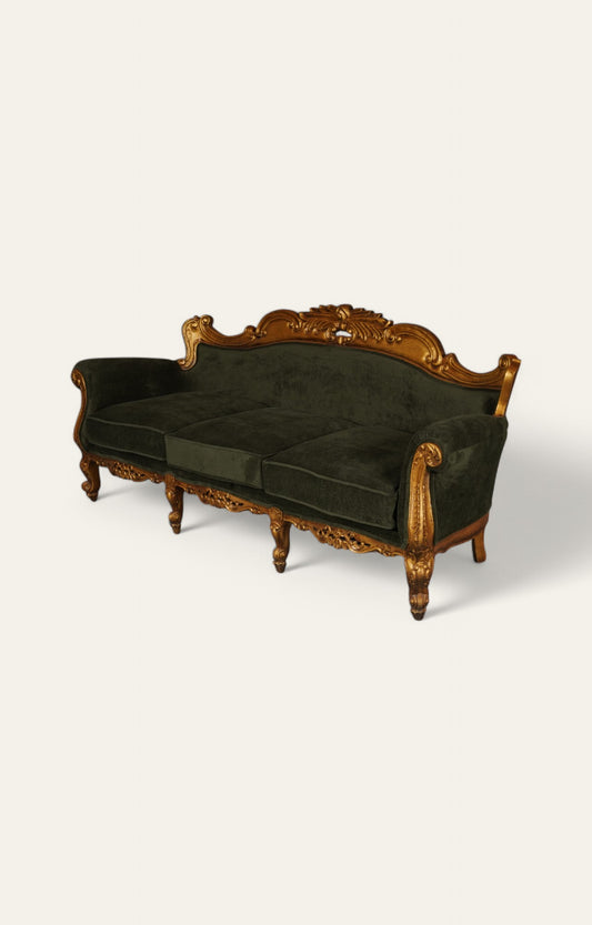 Baroque Velvet Sofa in Antique Gold Teak