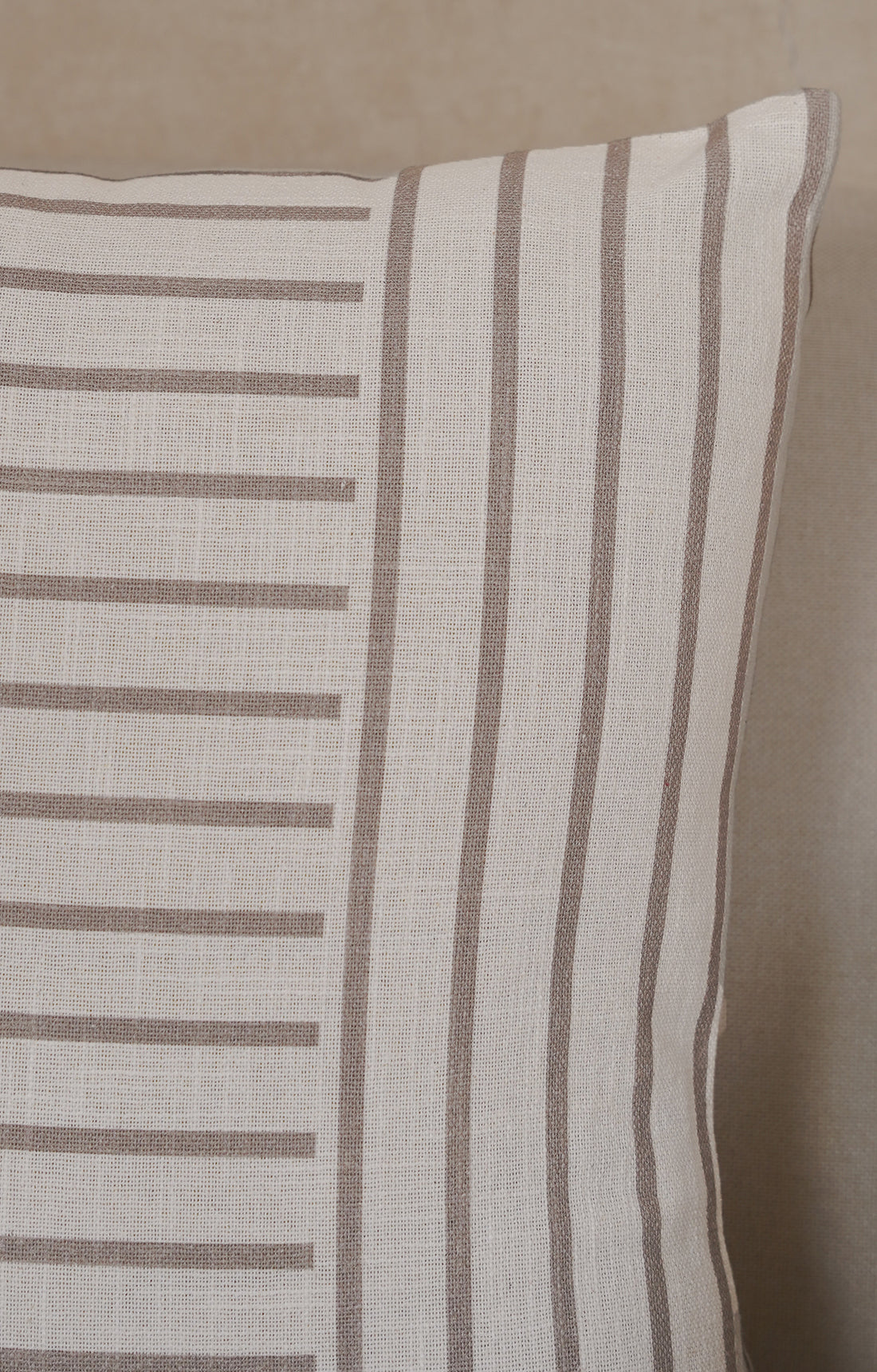 Taupe Panel Stitch Cotton Cushion Cover