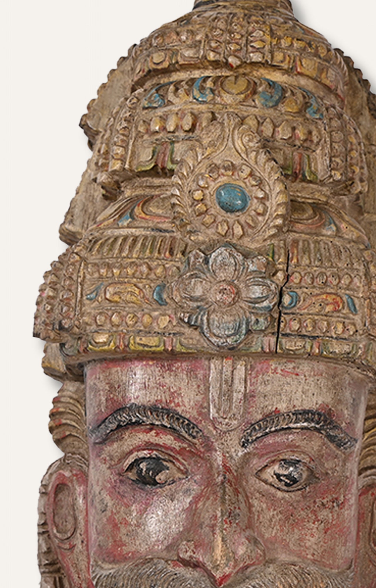 Hand-Carved Wooden Warrior Head Sculpture