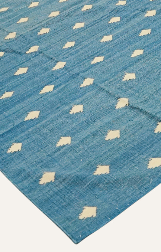 Sky Blue Diamond Dot Flatweave Rug