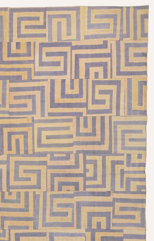 6.2 x 9.9 Ft Flowing Muted Yellow & Grey Patchwork Cotton Rug