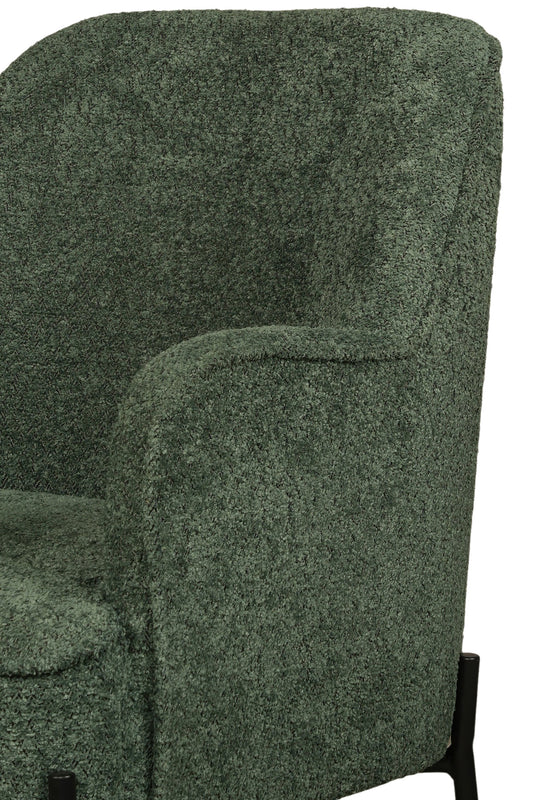 Modern Green Upholstered Armchair with Black Metal Legs