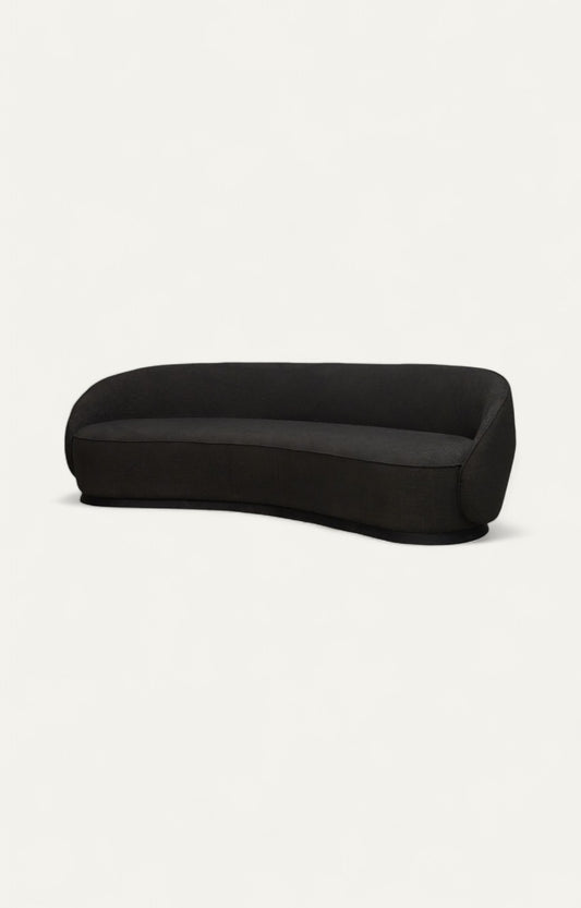 Curved Black Boucle Sofa