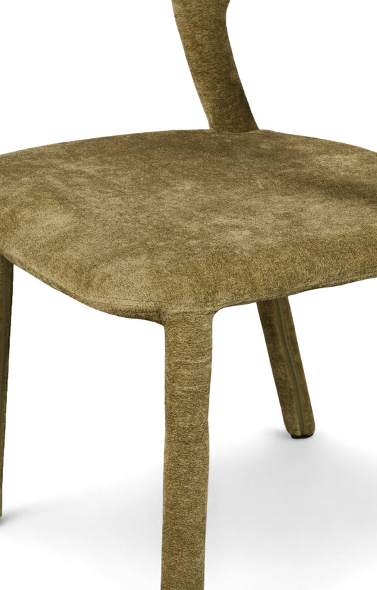 Olive Green Upholstered Dining Chair with Open Back