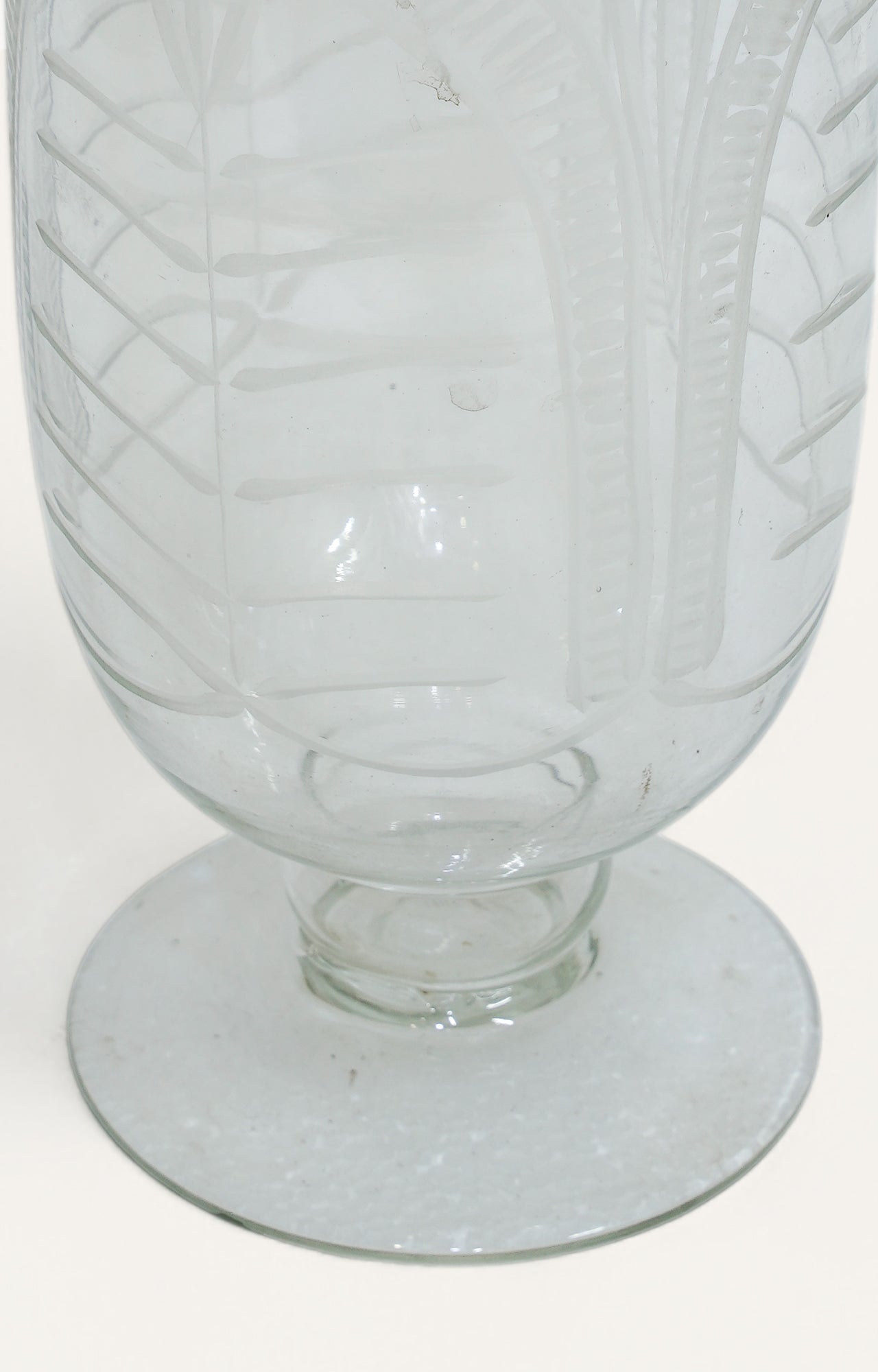 Etched Palm Pedestal Clear Glass Candle Stand