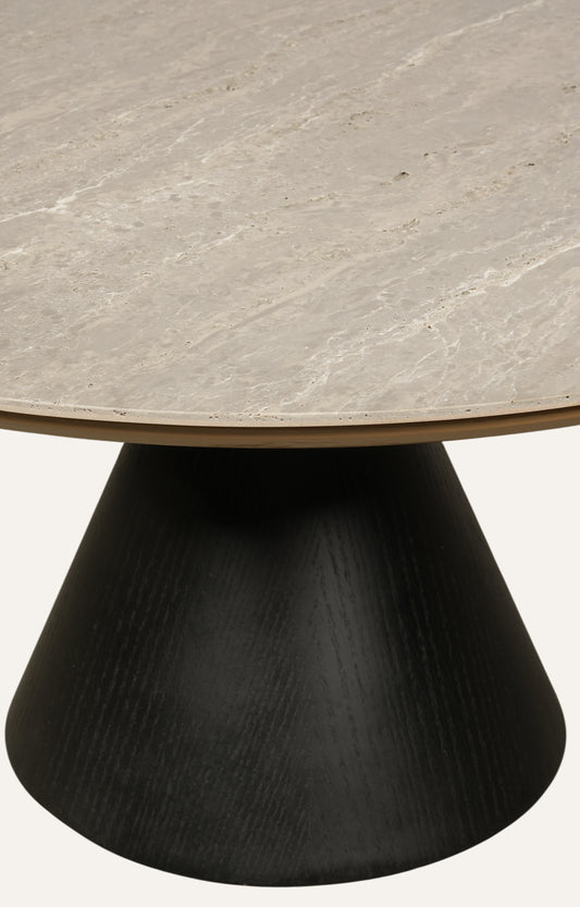 Round Travertine Top Black Cone Coffee Table