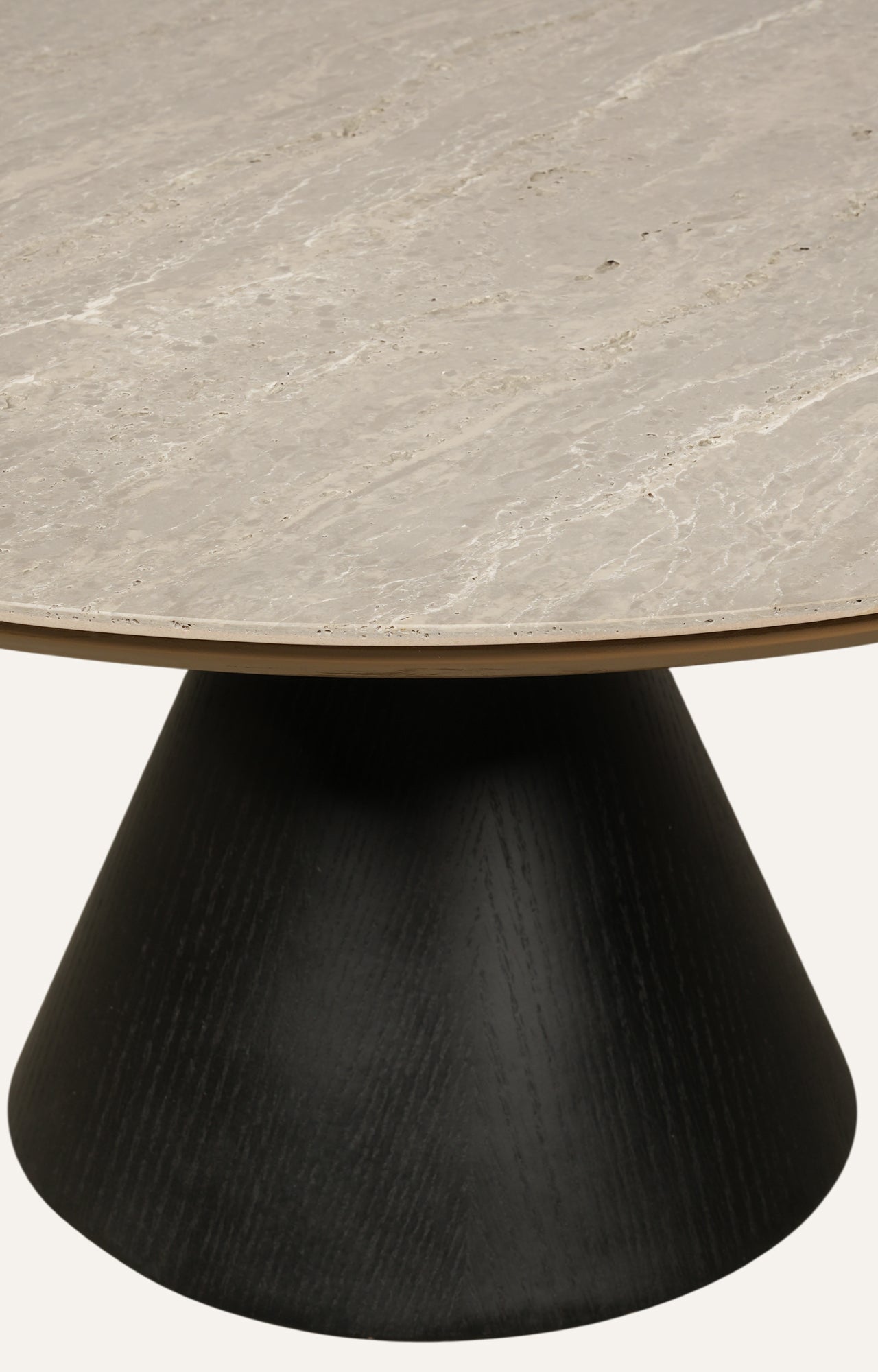 Round Travertine Top Black Cone Coffee Table