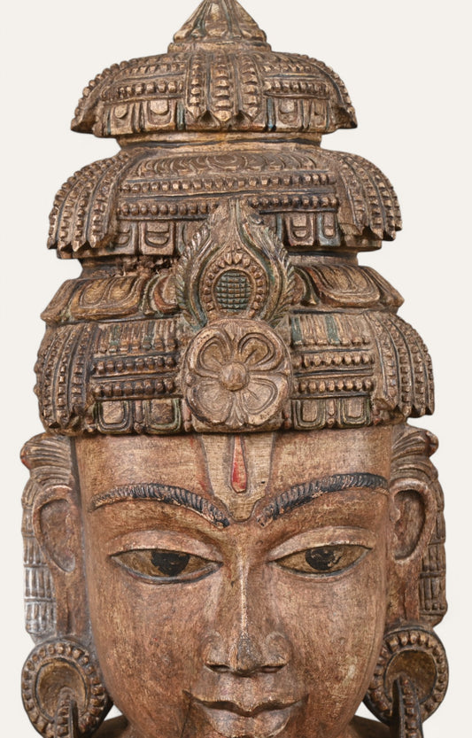 Divine Figure Hand-Carved Wooden Wall Mask