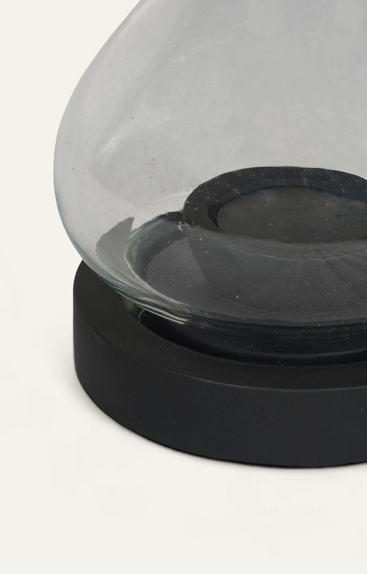 Hurricane Lantern with Black Wooden Base