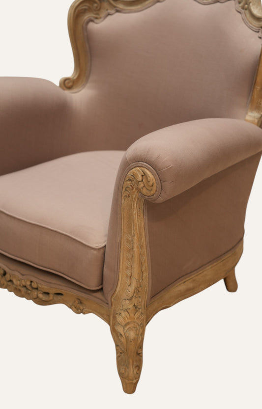Hand-carved French Velvet Armchair