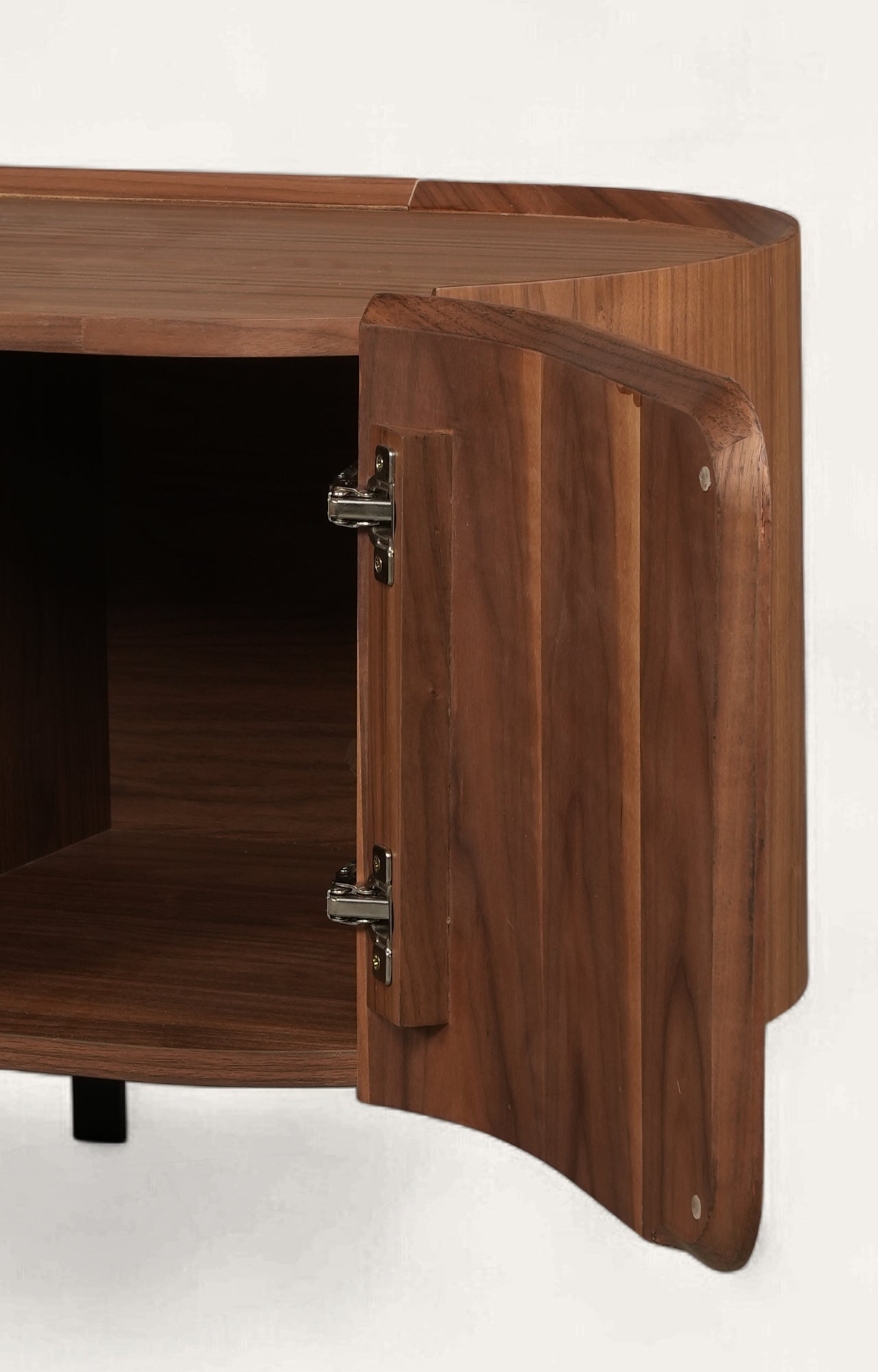 Modern Walnut Sideboard with Curved Edges and Metal Legs