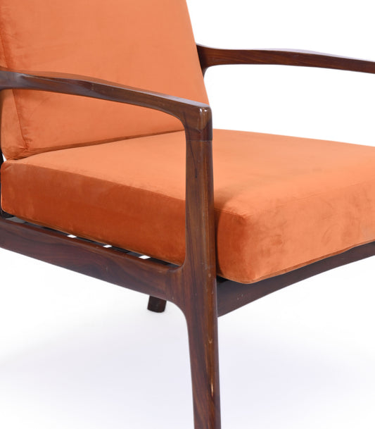 Wooden & Velvet Single Seater Sofa