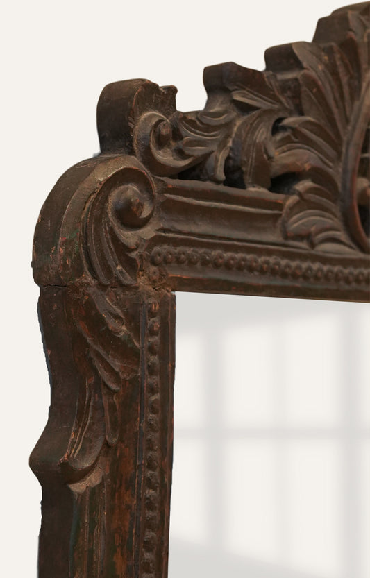 Ornate Hand-Carved Leaf Motif Mirror Frame