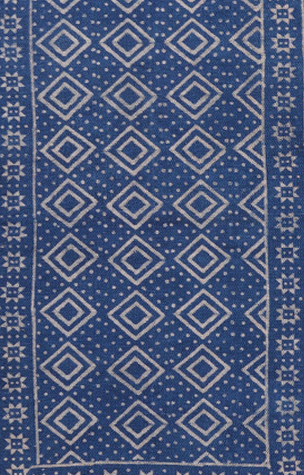Handmade Indigo Fringed Border Cotton Rug