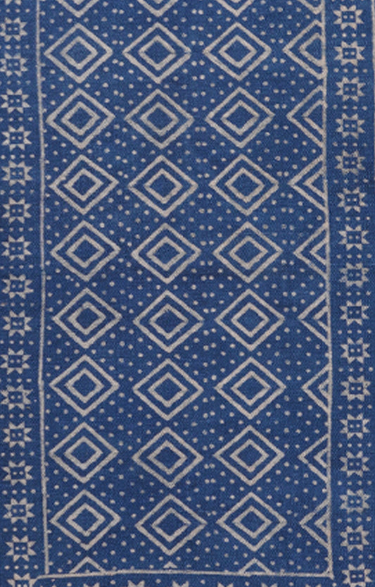 Handmade Indigo Fringed Border Cotton Rug