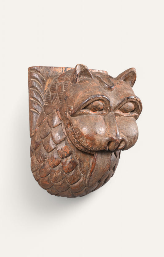 Hand-Carved Wooden Lion Mask