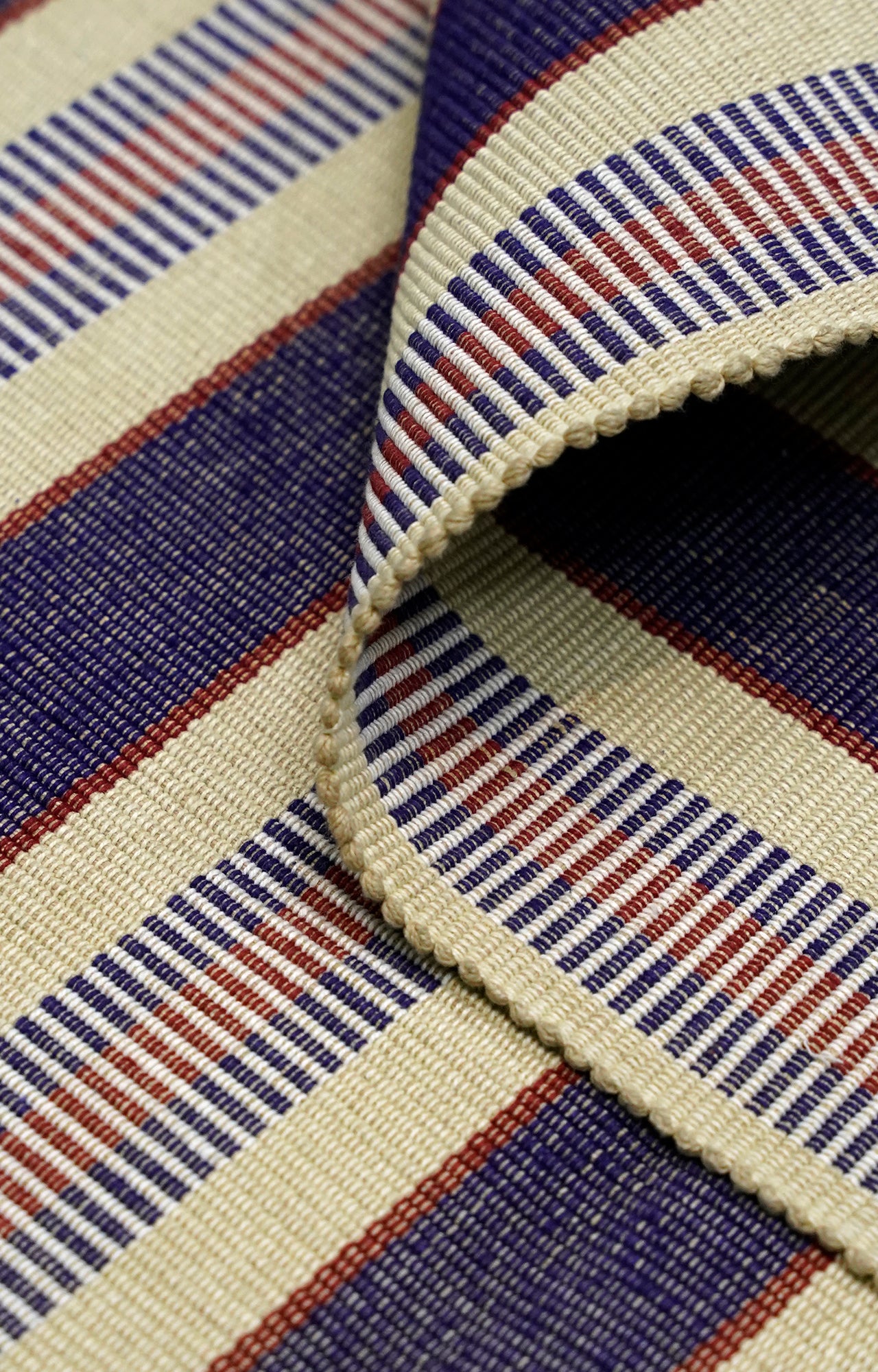 Navy Blue Cotton Striped Rug with Tassels