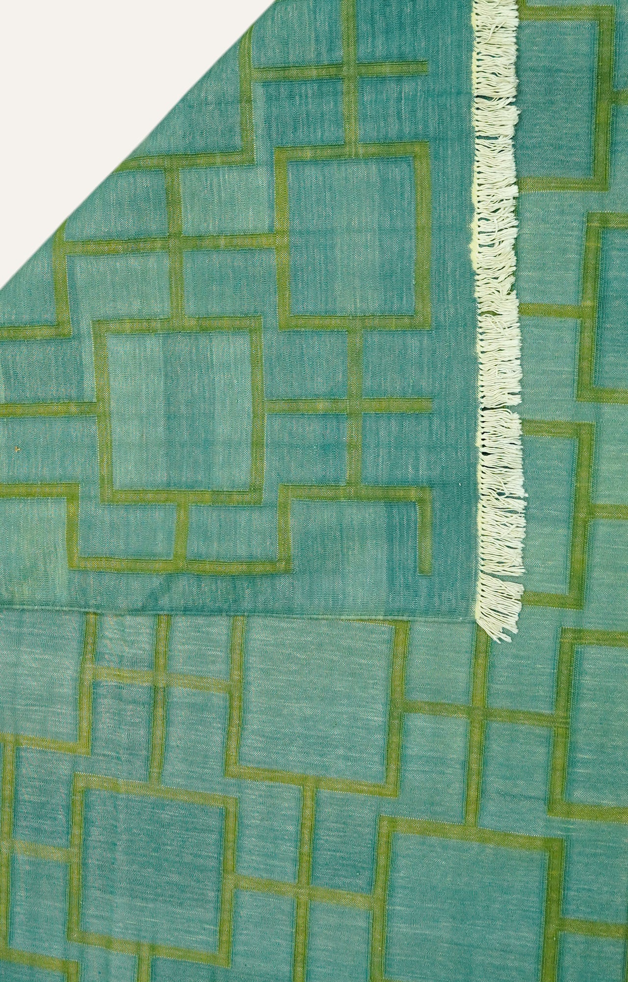 Turquoise Lattice Handwoven Geometric Rug