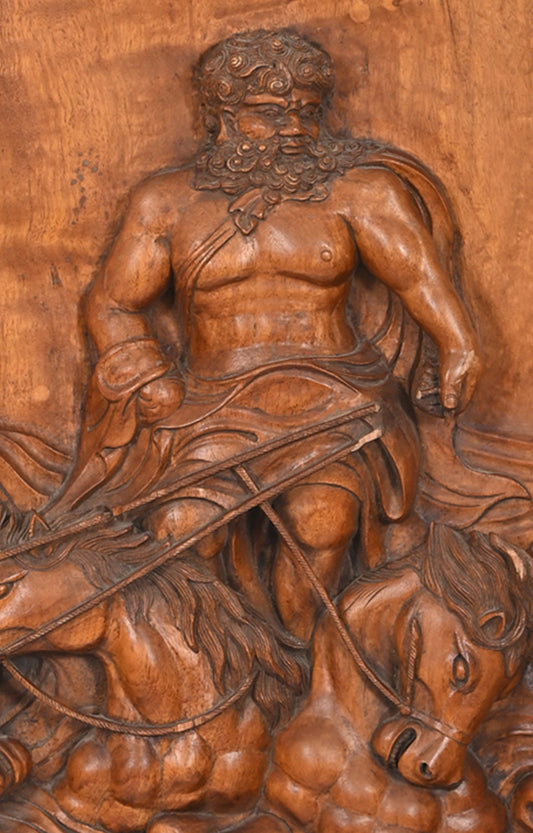 Roman Chariot Bas-Relief Wooden Panel