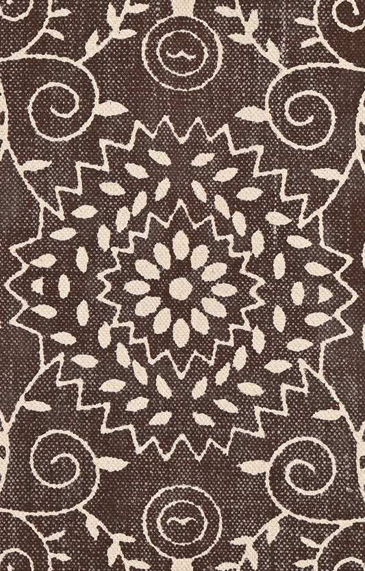 Brown & Ivory Floral Scroll Cotton Rug