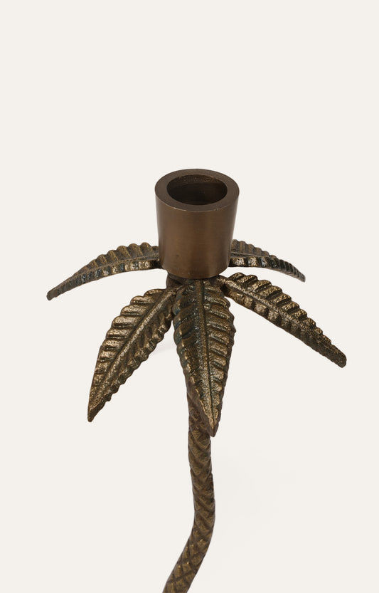 Brass Palm Tree Candle Stand in Gold