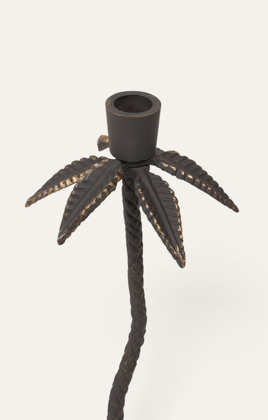 Brass Palm Tree Bronze Candle Stand - Short
