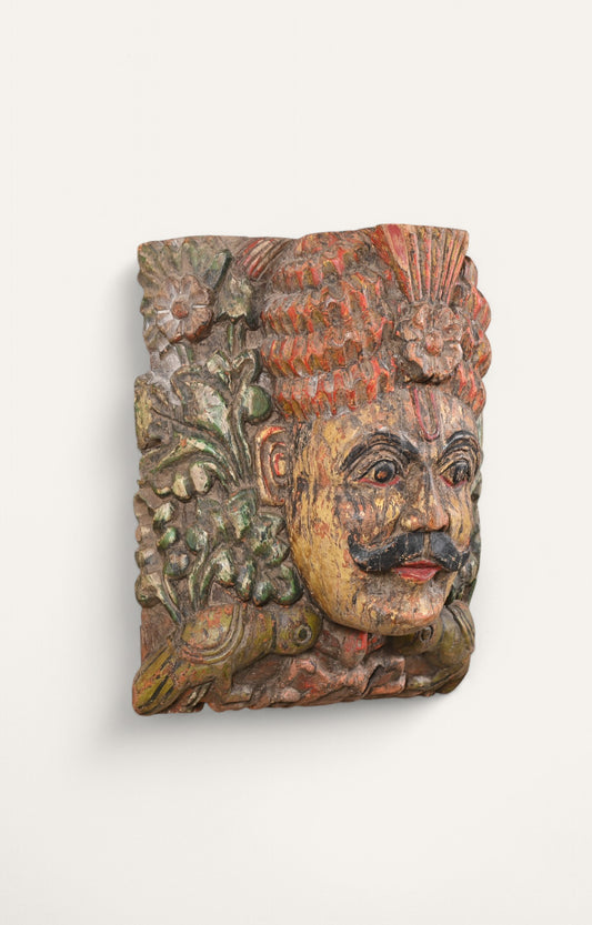 Rustic Hand-Carved Wooden Wall Mask