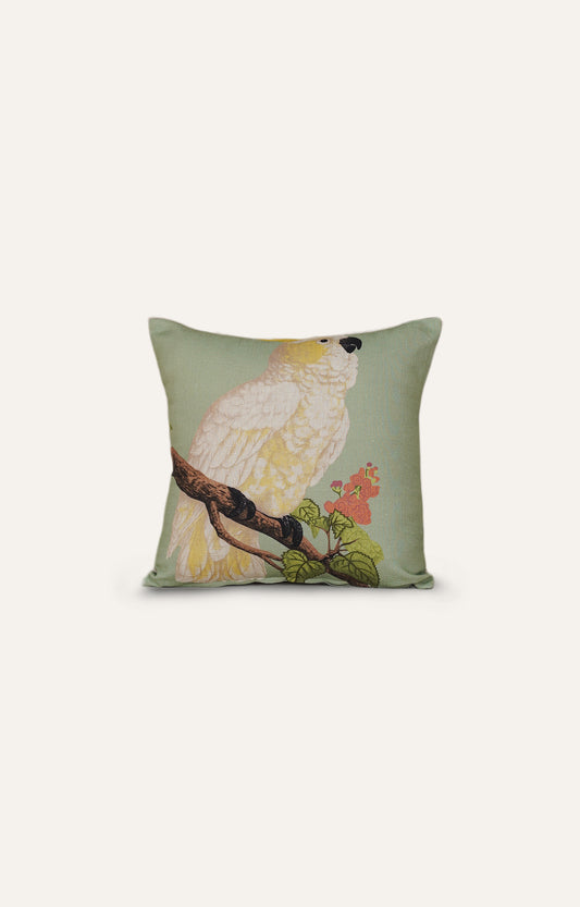 Cockatoo Embroidered Cotton Cushion Cover
