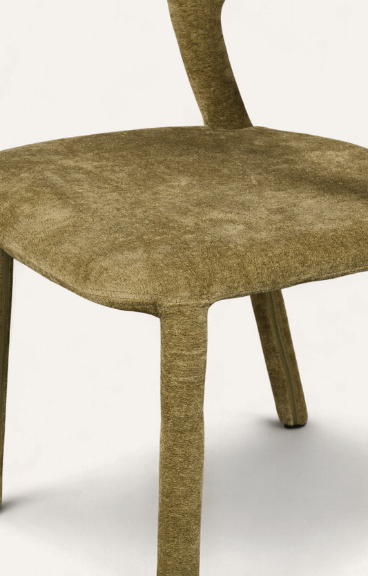 Olive Green Upholstered Dining Chair with Open Back