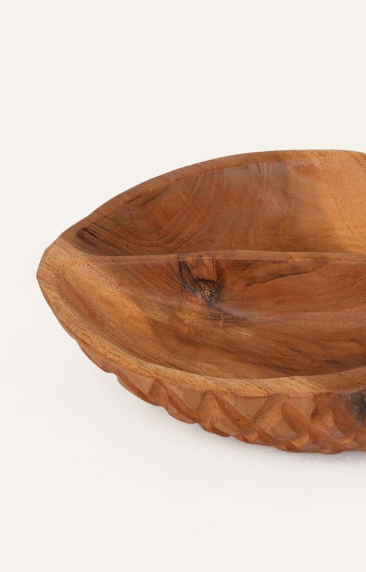 Hand-Carved Teak Wood Serving Bowl