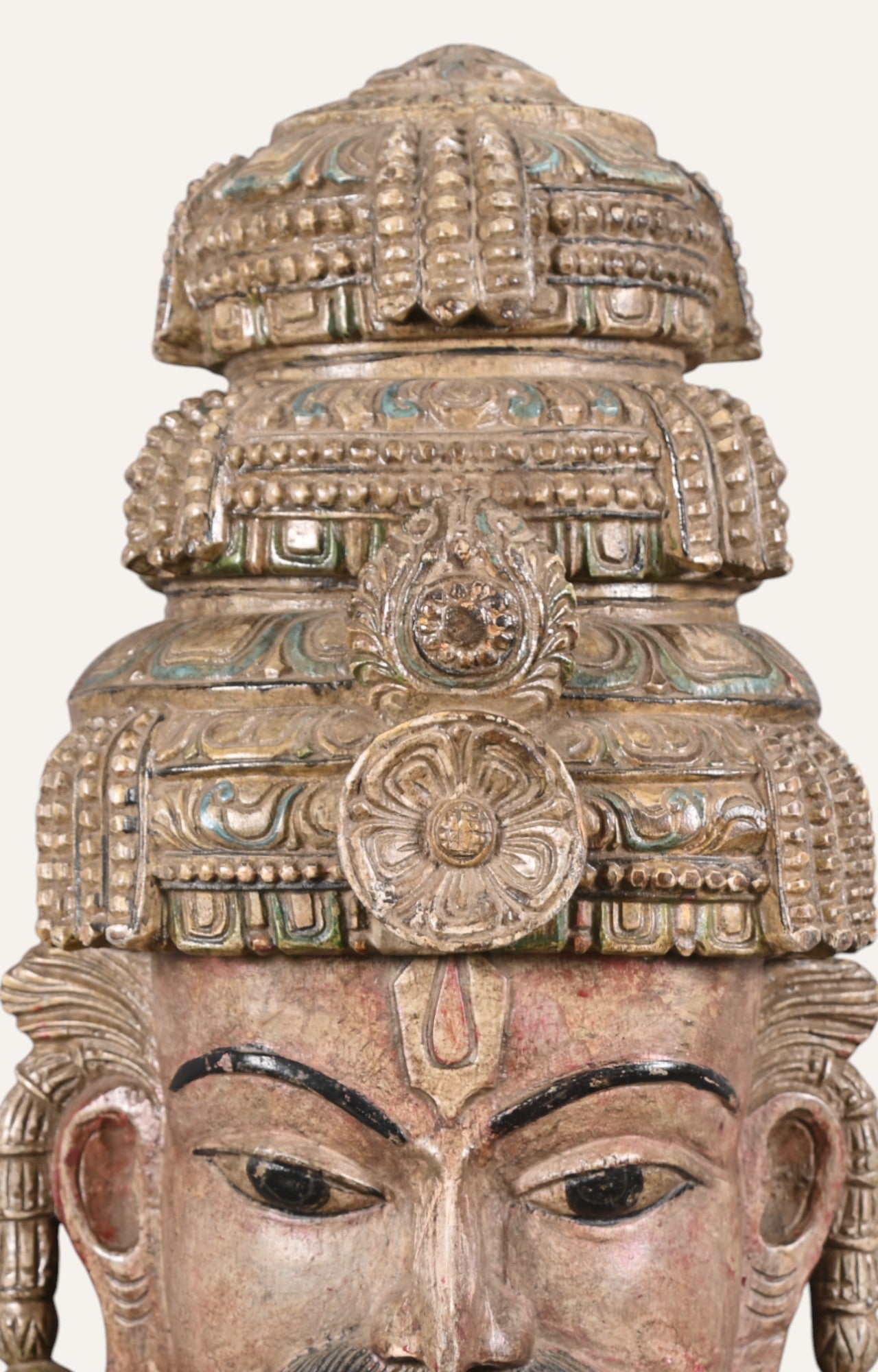 Warrior Head Hand-Carved Wooden Sculpture