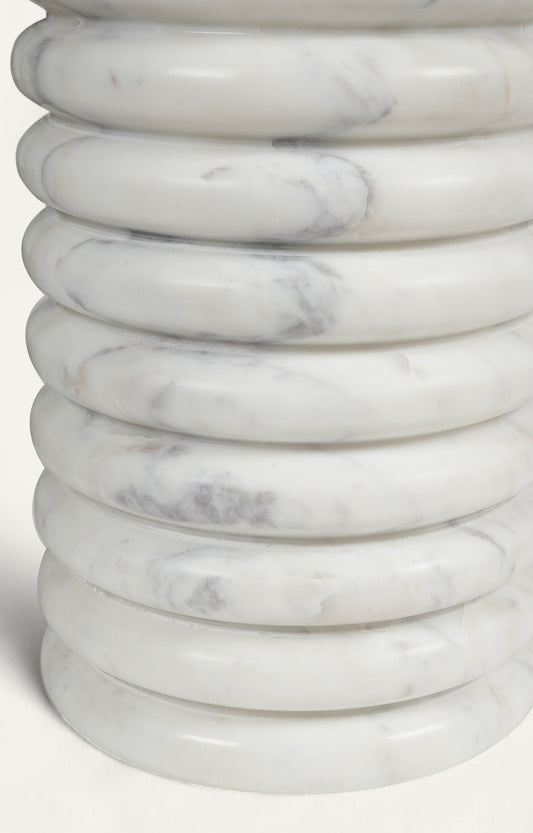 Ribbed Sculptural White Marble Accent Table