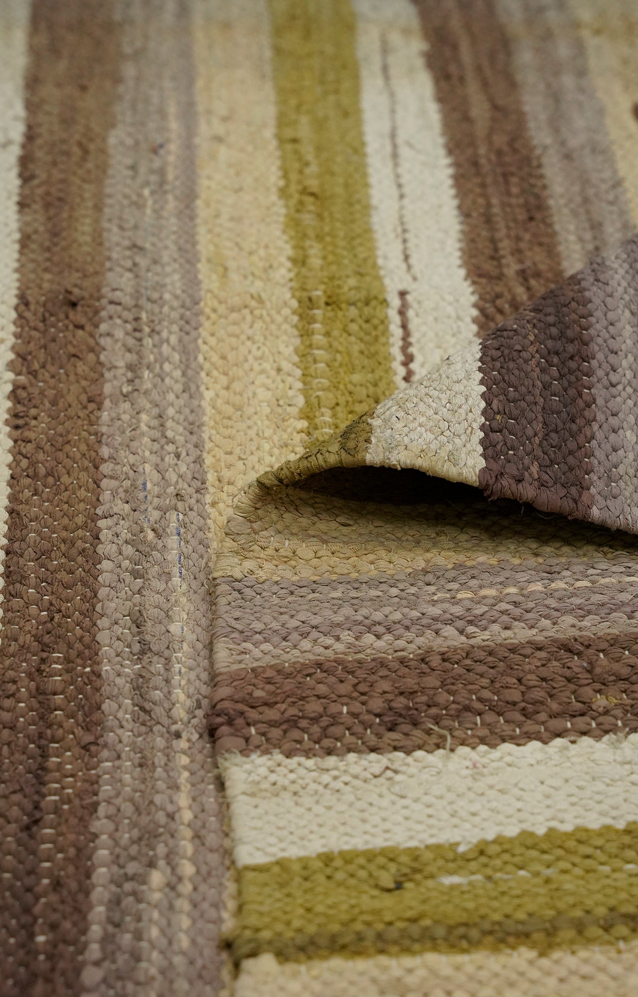 Multicolor Striped  Handwoven Cotton  Rug with Fringed Edges