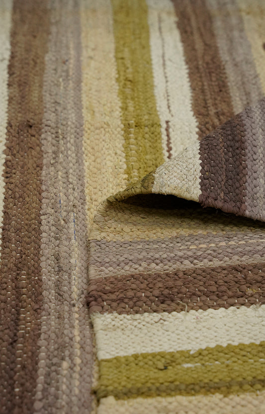 Multicolor Striped  Handwoven Cotton  Rug with Fringed Edges