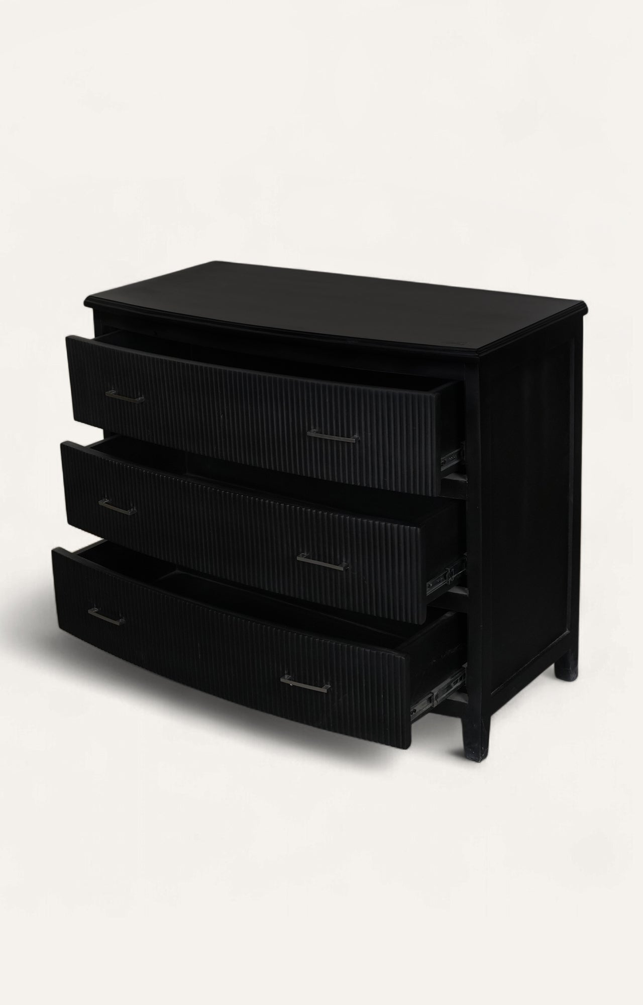 Modern Black Ribbed-Front Chest of Drawer